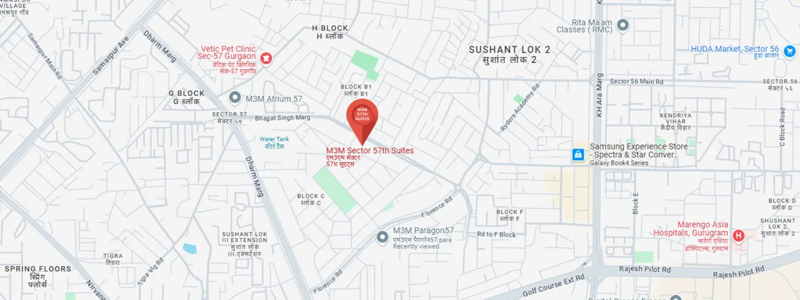 Location map of M3M 57 Suites