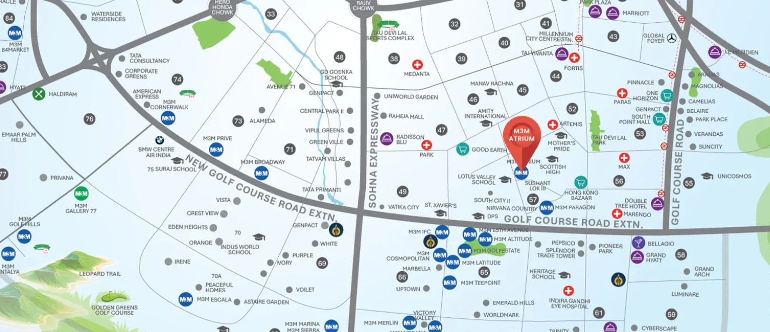 Location map of M3M Atrium 57