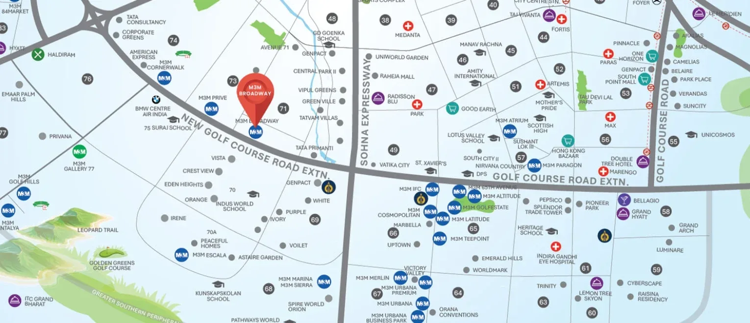 Location map of M3M Broadway