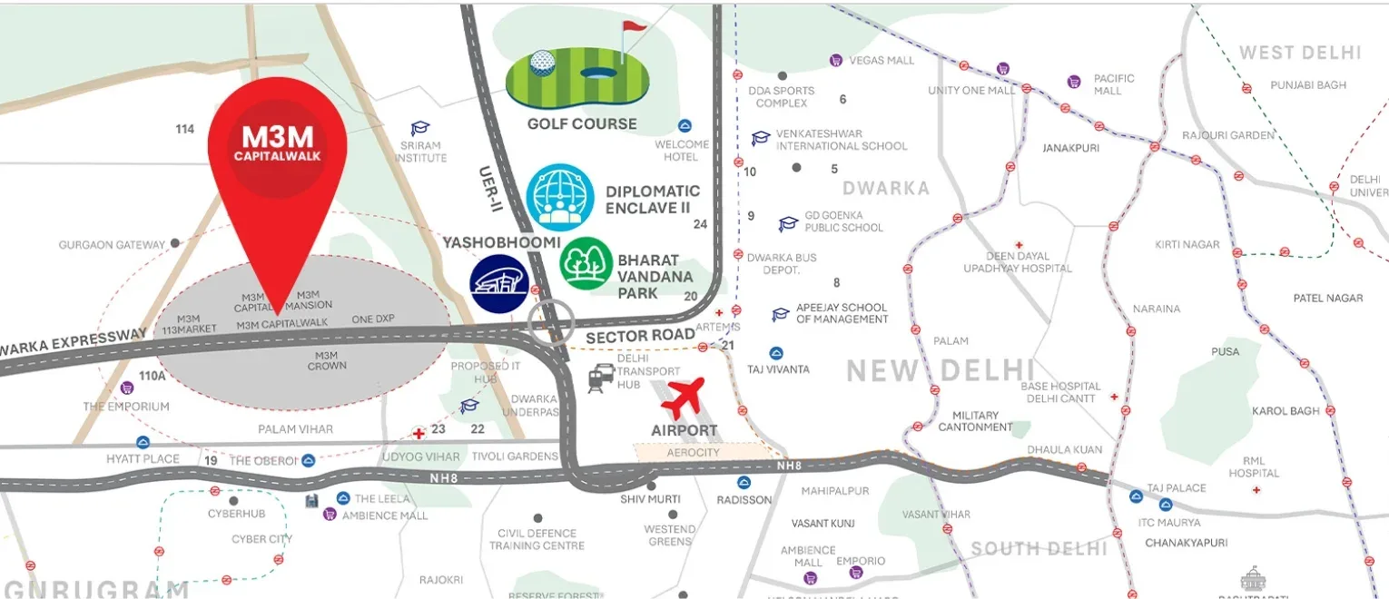 Location map of M3M Capital Walk