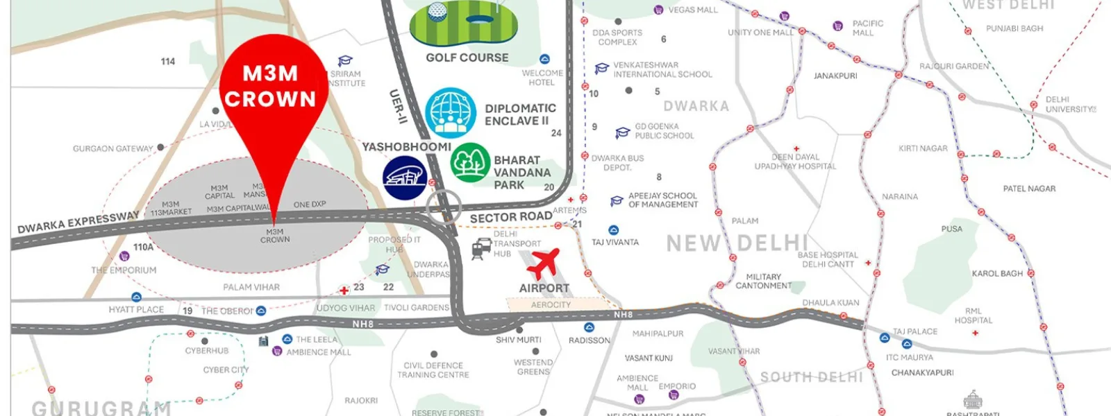 Location map of M3M Crown