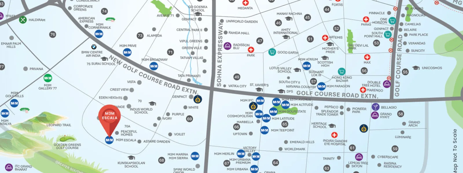 Location map of M3M Escala