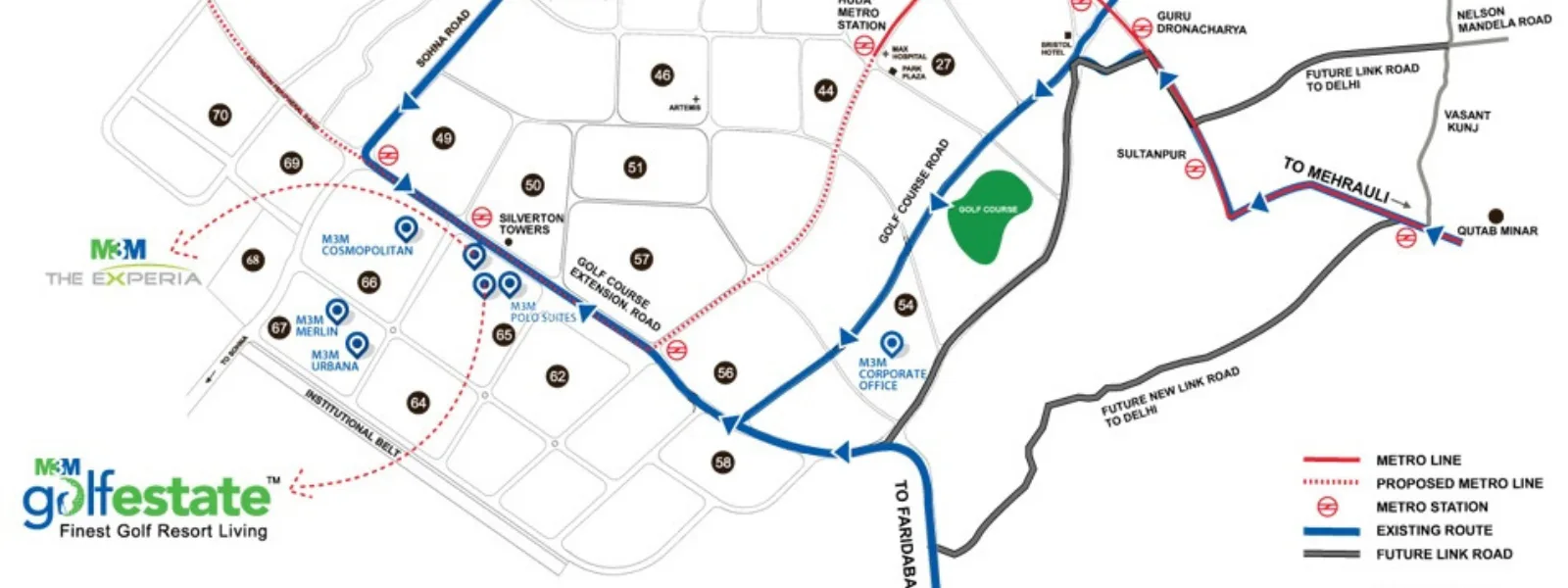Location map of M3M Golf Estate