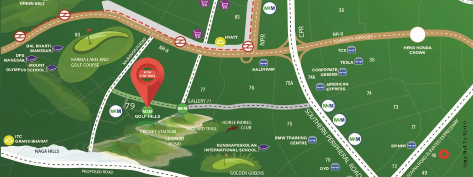 Location map of M3M Golf Hills