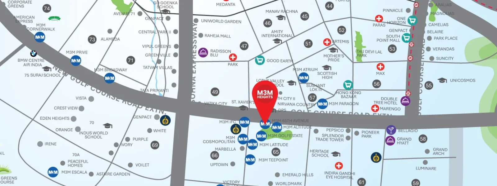 Location map of M3M Heights