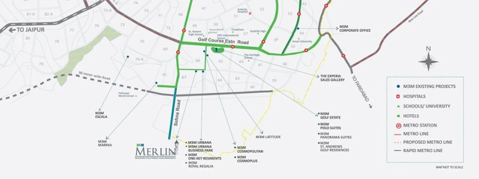 Location map of M3M Merlin