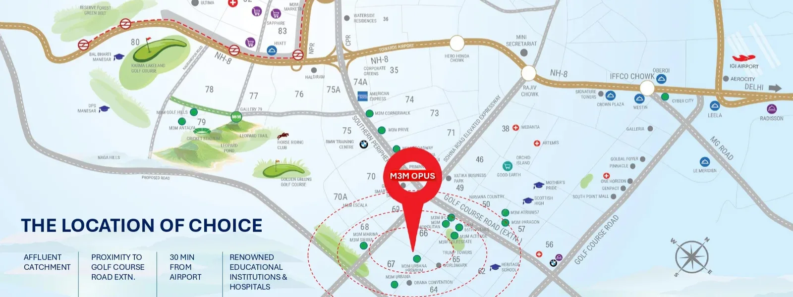 Location map of M3M OPUS