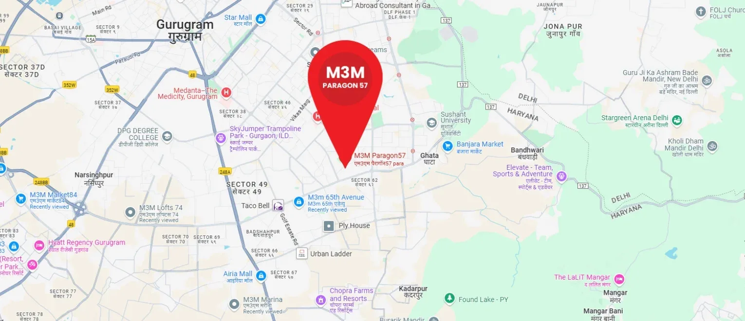 Location map of M3M Paragon 57