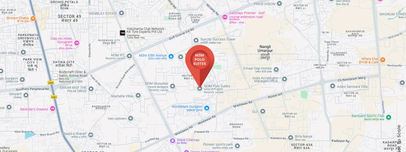 Location map of M3M Polo Suites