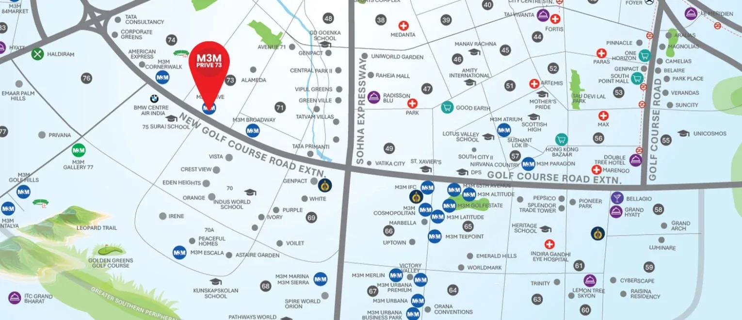 Location map of M3M Prive 73