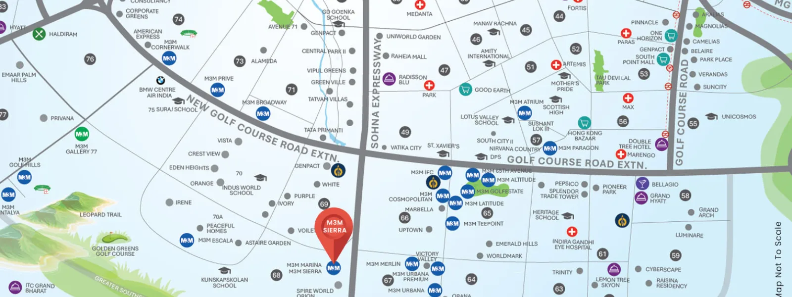 Location map of M3M Sierra 68