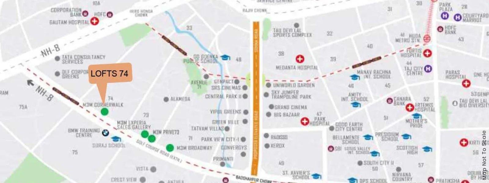 Location map of M3M Sky Lofts