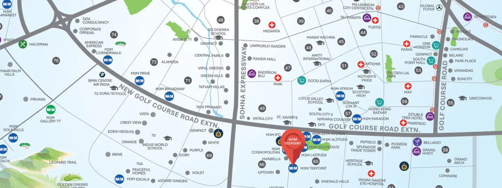 Location map of M3M Tee Point