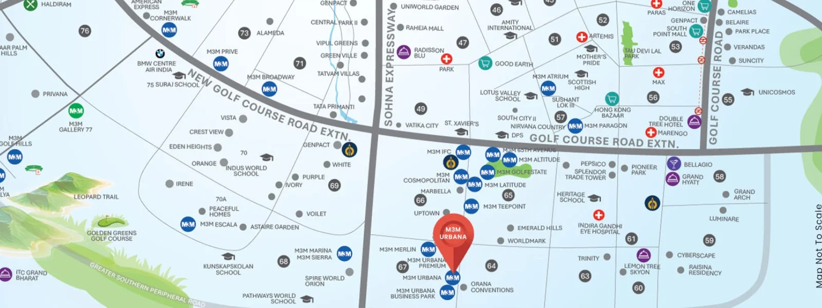 Location map of M3M Urbana