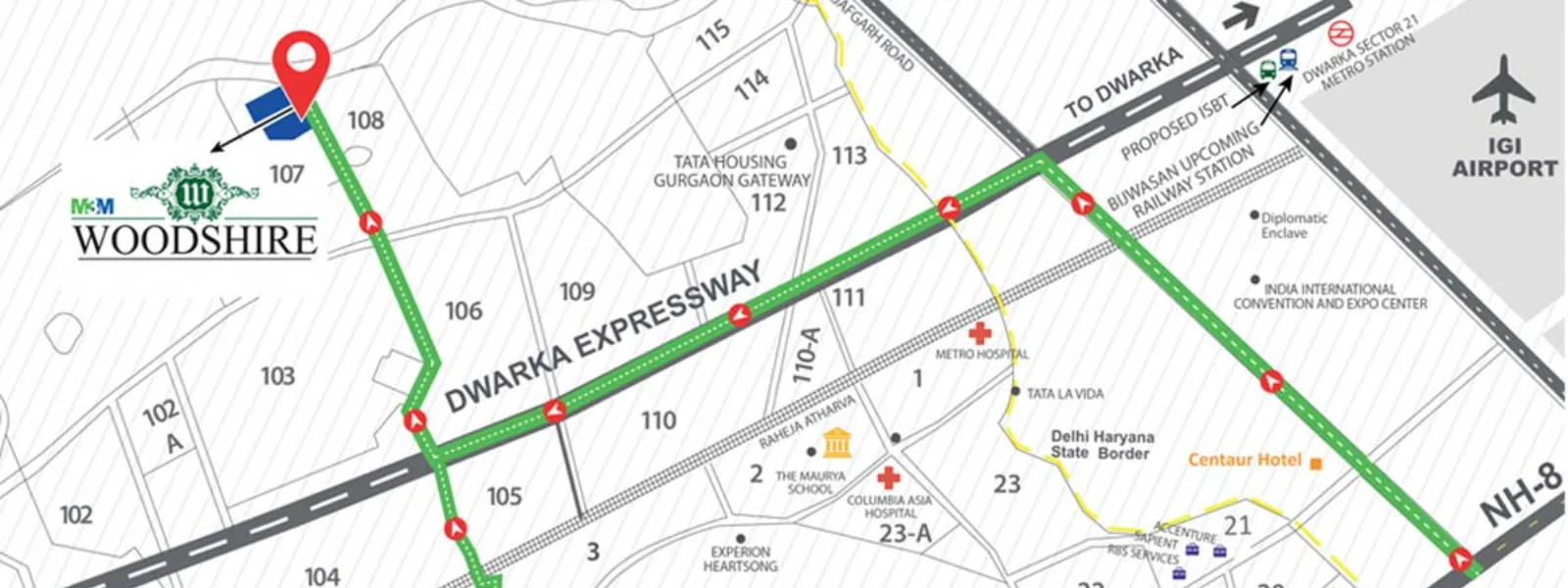 Location map of M3M Woodshire
