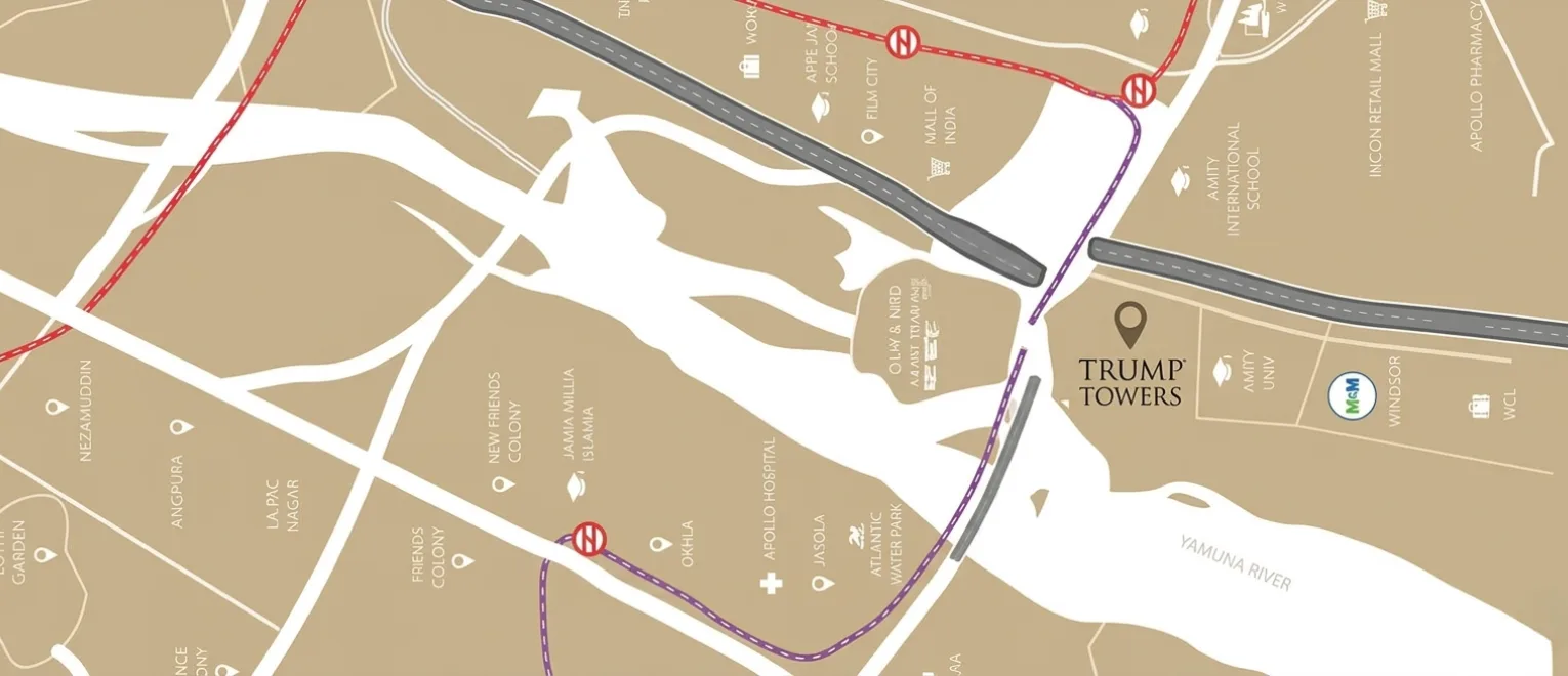 Location map of Trump Towers Noida