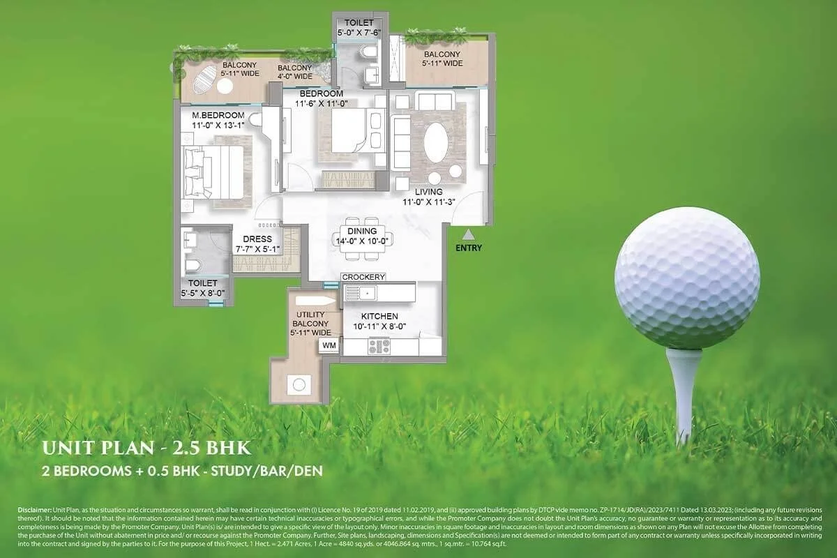 M3M Golf Hills 2 BHK floor PLans