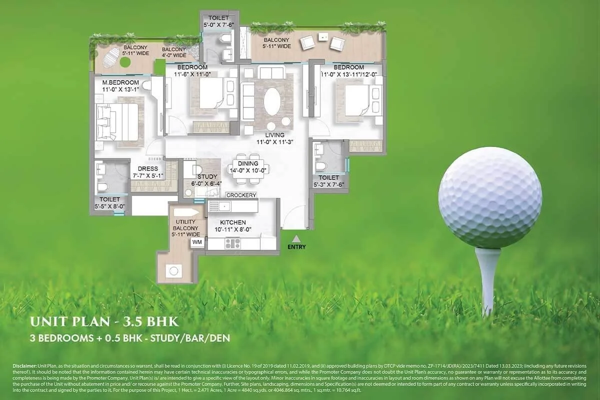 M3M Golf Hills 3 BHK floor PLans